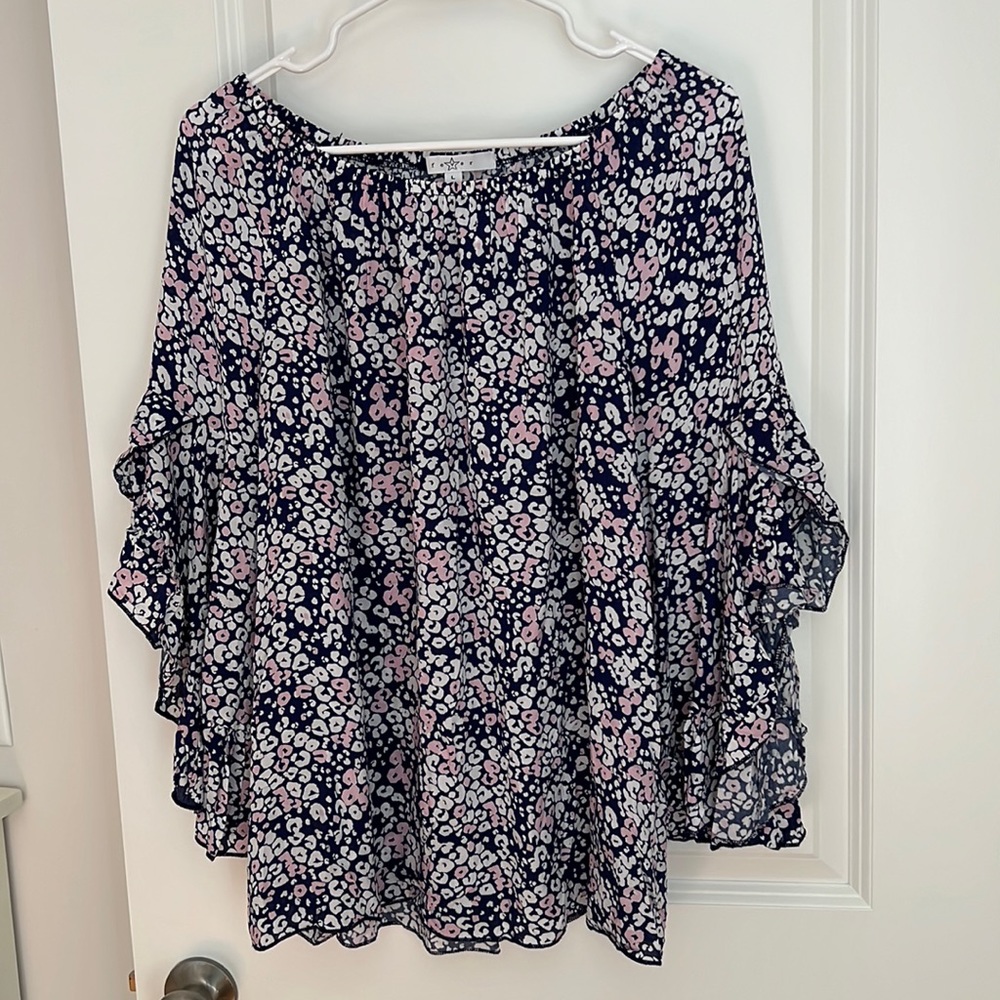 Floral blue and pink Fever top - like new.